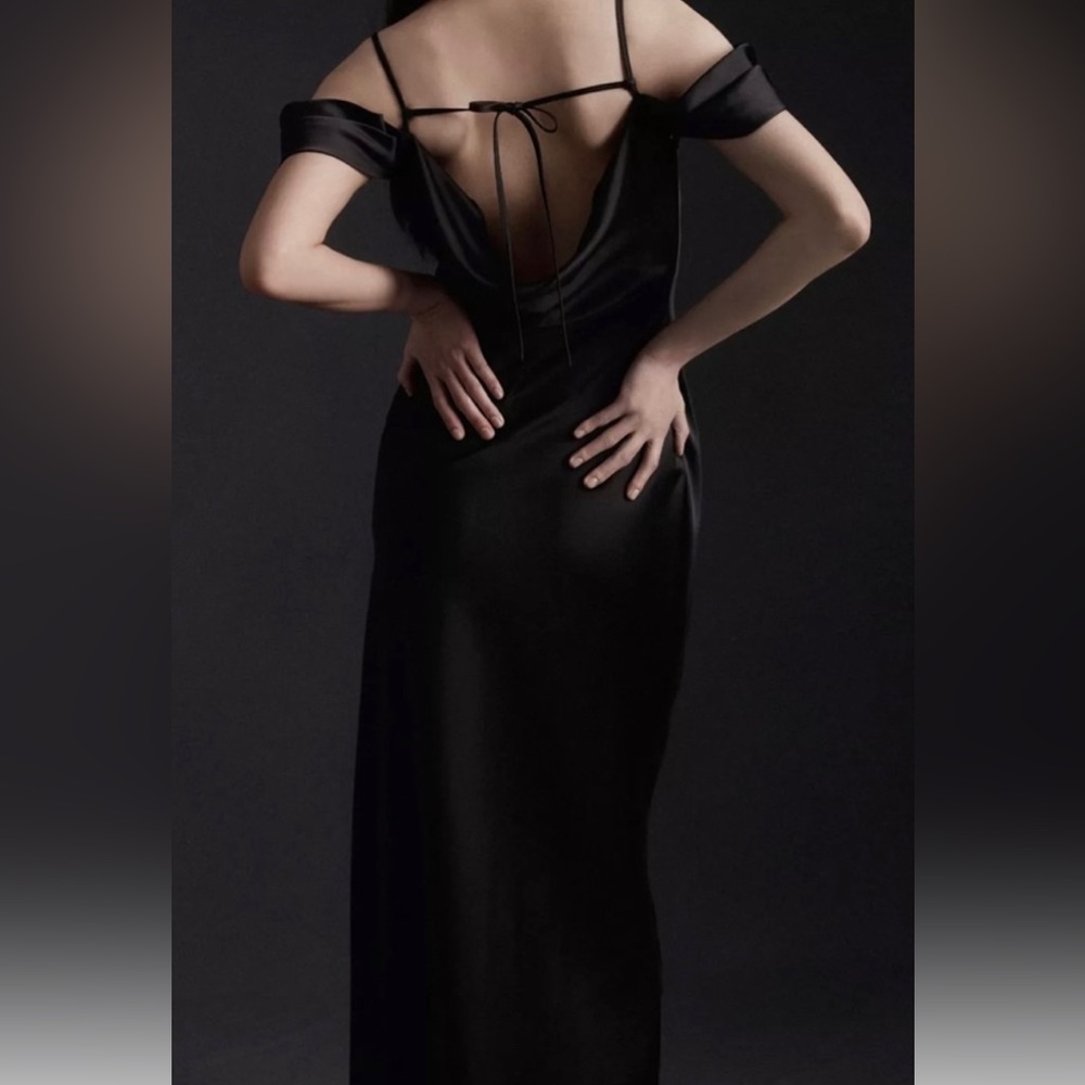 BHLDN Black satin bridesmaid or wedding guest dress